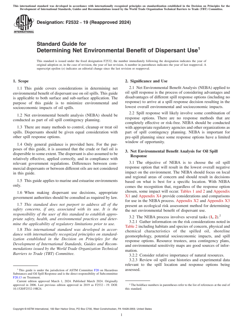 ASTM F2532-19(2024) - Standard Guide for  Determining Net Environmental Benefit of Dispersant Use