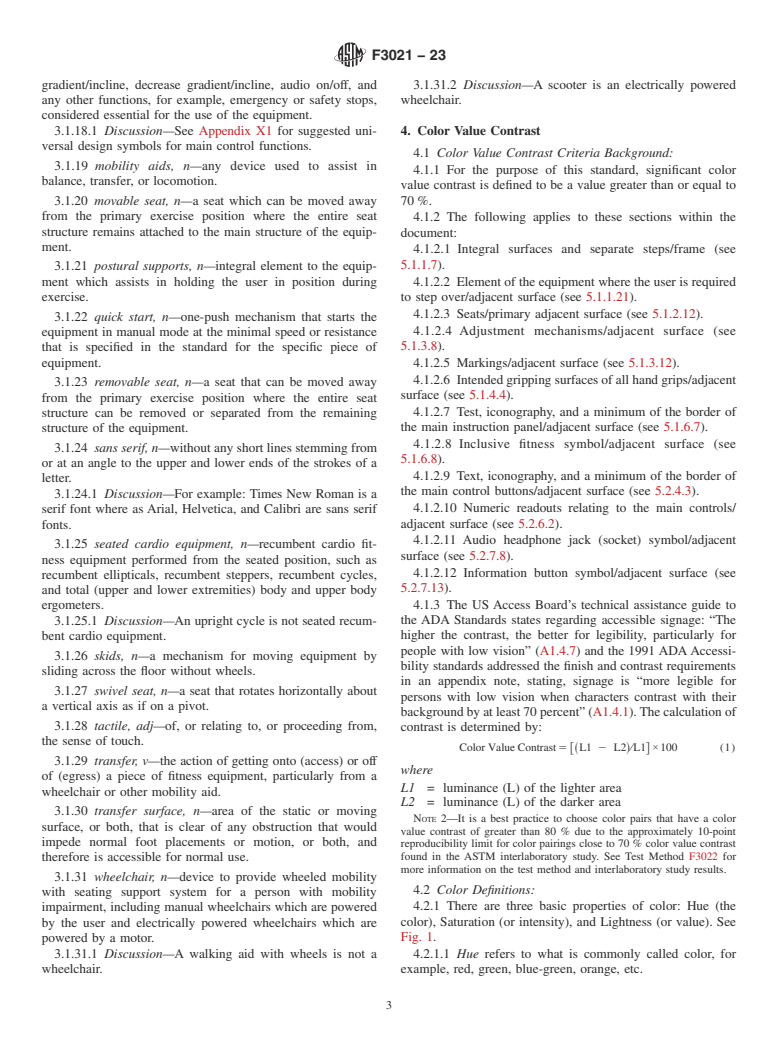 ASTM F3021-23 - Standard Specification for Universal Design of Fitness Equipment for Inclusive Use by  Persons with Functional Limitations and Impairments