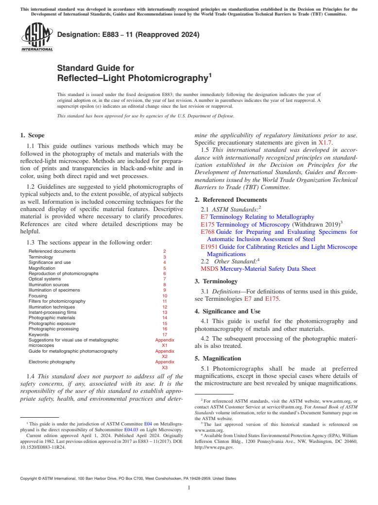 ASTM E883-11(2024) - Standard Guide for  Reflected–Light Photomicrography