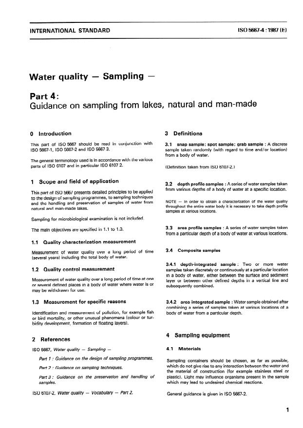 ISO 5667-4:1987 - Water quality -- Sampling