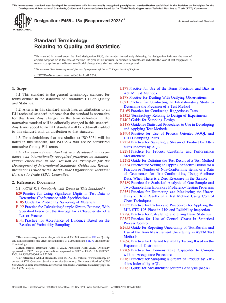 ASTM E456-13a(2022)e1 - Standard Terminology Relating to Quality and Statistics