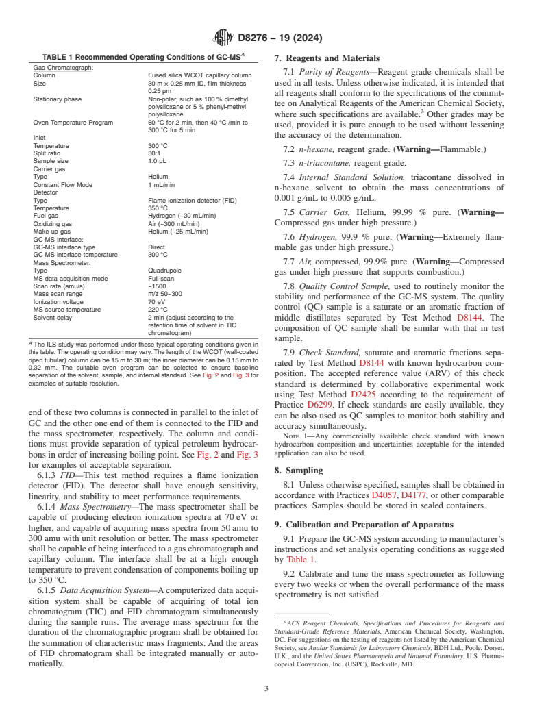 ASTM D8276-19(2024) - Standard Test Method for Hydrocarbon Types in Middle Distillates, including Biodiesel  Blends by Gas Chromatography/Mass Spectrometry