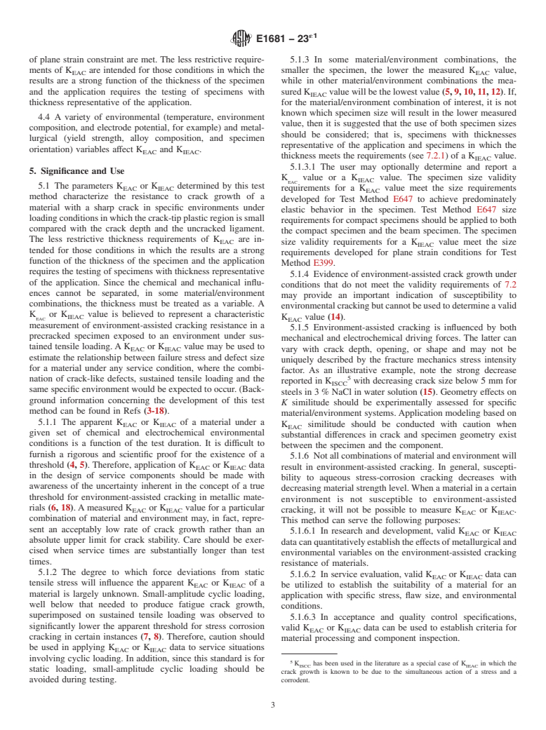 ASTM E1681-23e1 - Standard Test Method for  Determining Threshold Stress Intensity Factor for Environment-Assisted  Cracking of Metallic Materials