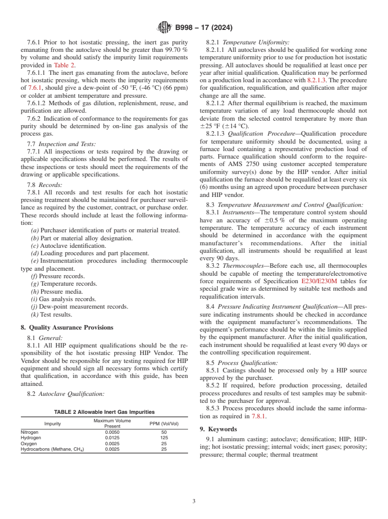 ASTM B998-17(2024) - Standard Guide for Hot Isostatic Pressing (HIP) of Aluminum Alloy Castings