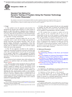 ASTM D8328-24 ASTM D8328-24 - Standard Test Method for Dynamic Testing of Powders Using the Freeman Technology FT4 Powder Rheometer - Page 1 preview