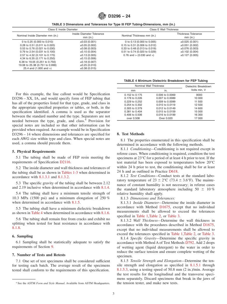 ASTM D3296-24 - Standard Specification for FEP Resin Tube