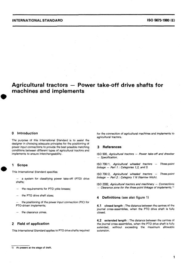 ISO 5673:1980 - Agricultural tractors -- Power take-off drive shafts for machines and implements