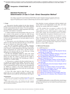 ASTM D7569/D7569M-24 ASTM D7569/D7569M-24 - Standard Practice for Determination of Gas in Coal—Direct Desorption Method