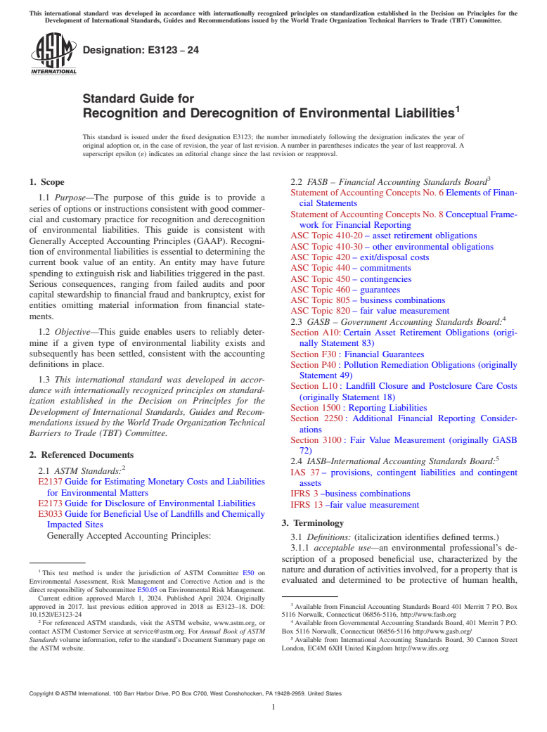 ASTM E3123-24 - Standard Guide for Recognition and Derecognition of Environmental Liabilities