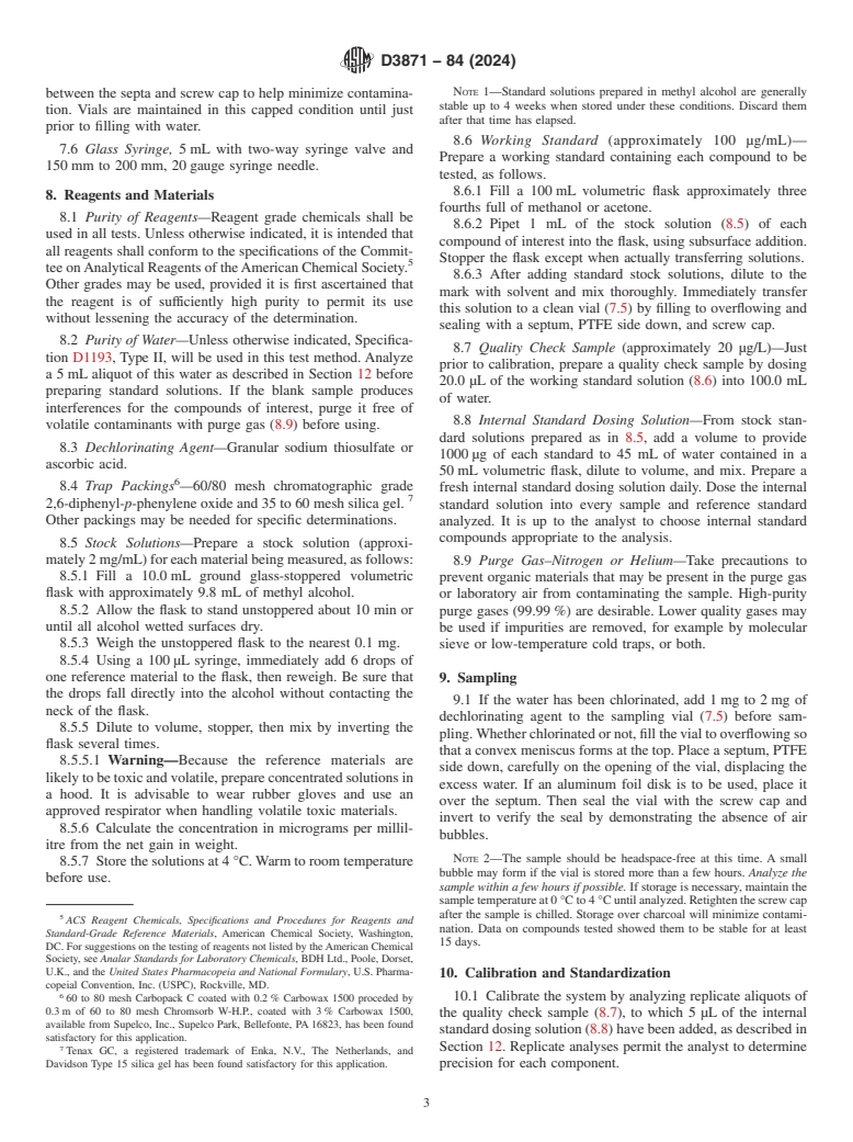 ASTM D3871-84(2024) - Standard Test Method for  Purgeable Organic Compounds in Water Using Headspace Sampling