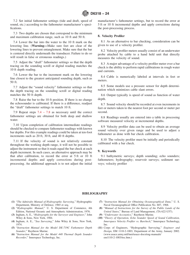 ASTM D6318-24 - Standard Practice for  Calibrating a Fathometer Using a Bar Check Method