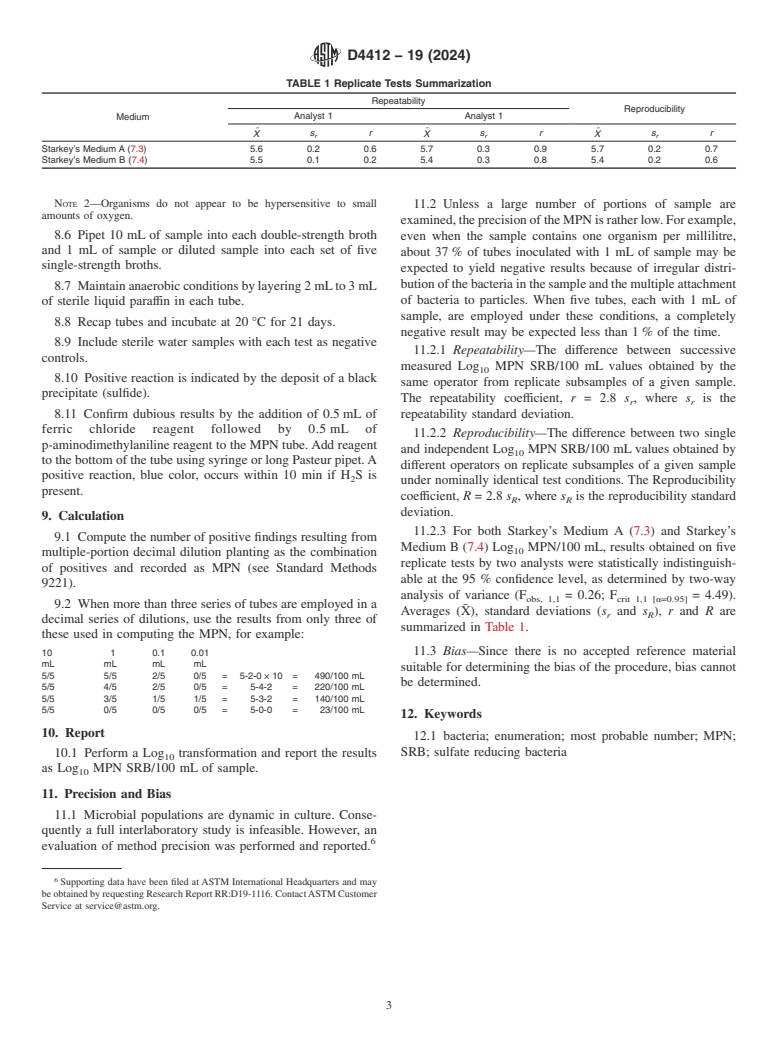 ASTM D4412-19(2024) - Standard Test Methods for  Sulfate-Reducing Bacteria in Water and Water-Formed Deposits