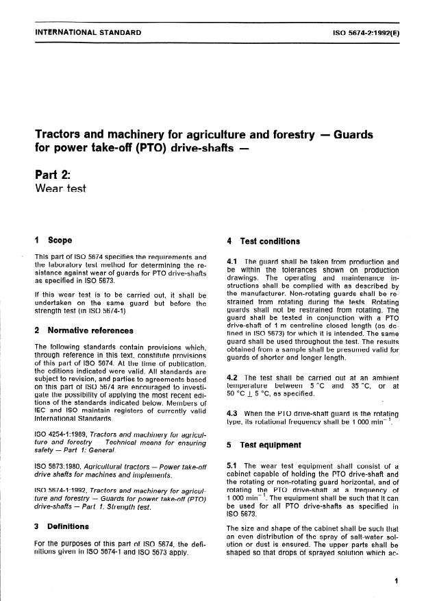 ISO 5674-2:1992 - Tractors and machinery for agriculture and forestry -- Guards for power take-off (PTO) drive-shafts