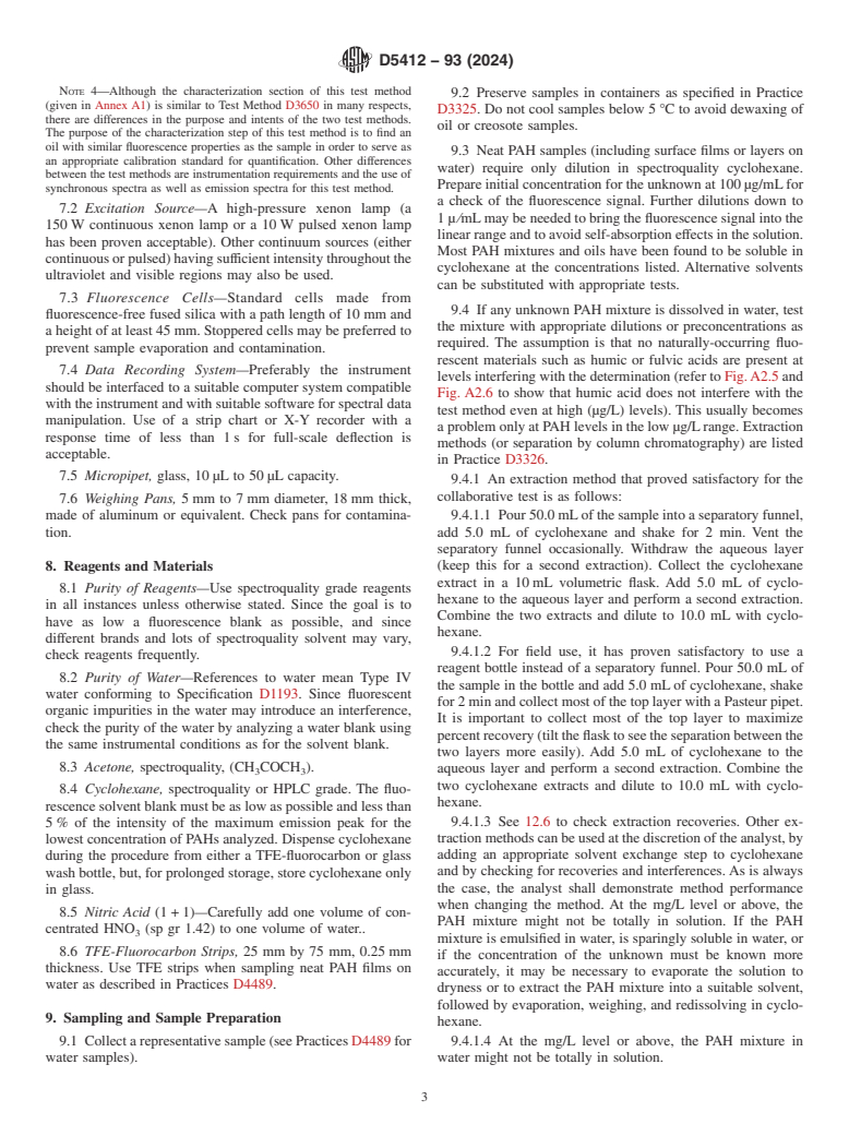 ASTM D5412-93(2024) - Standard Test Method for  Quantification of Complex Polycyclic Aromatic Hydrocarbon Mixtures  or Petroleum Oils in Water