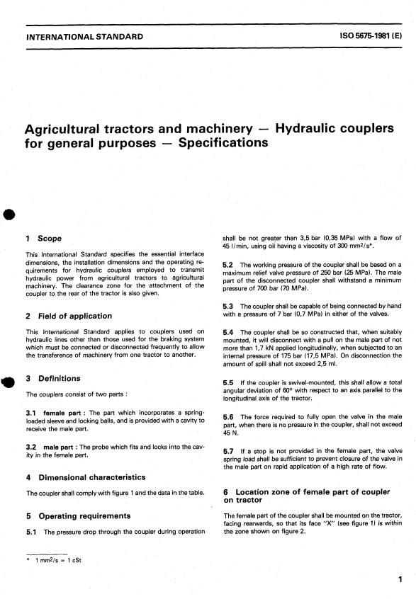 ISO 5675:1981 - Agricultural tractors and machinery -- Hydraulic couplers for general purposes -- Specifications