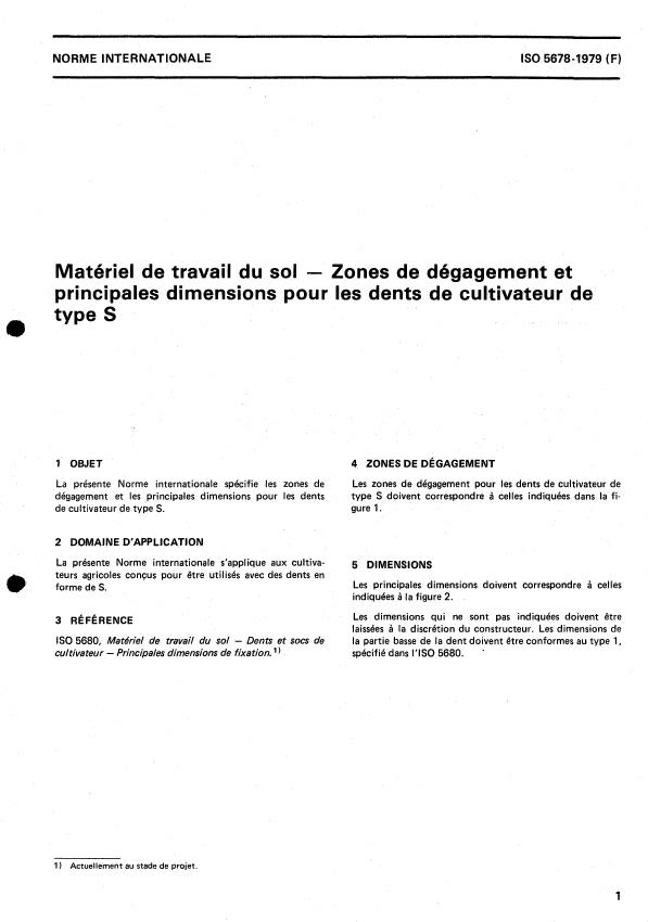 ISO 5678:1979 - Matériel de travail du sol -- Zones de dégagement et principales dimensions pour les dents de cultivateur de type S