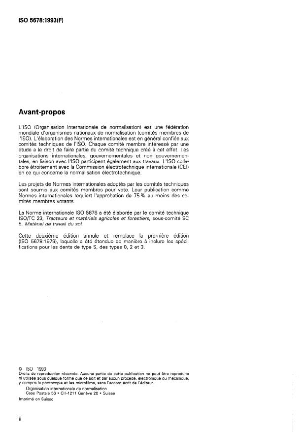 ISO 5678:1993 ISO 5678:1993 - Matériel agricole -- Matériel de travail du sol -- Dimensions principales des dents de type S et leurs zones de dégagement - Page 2 preview