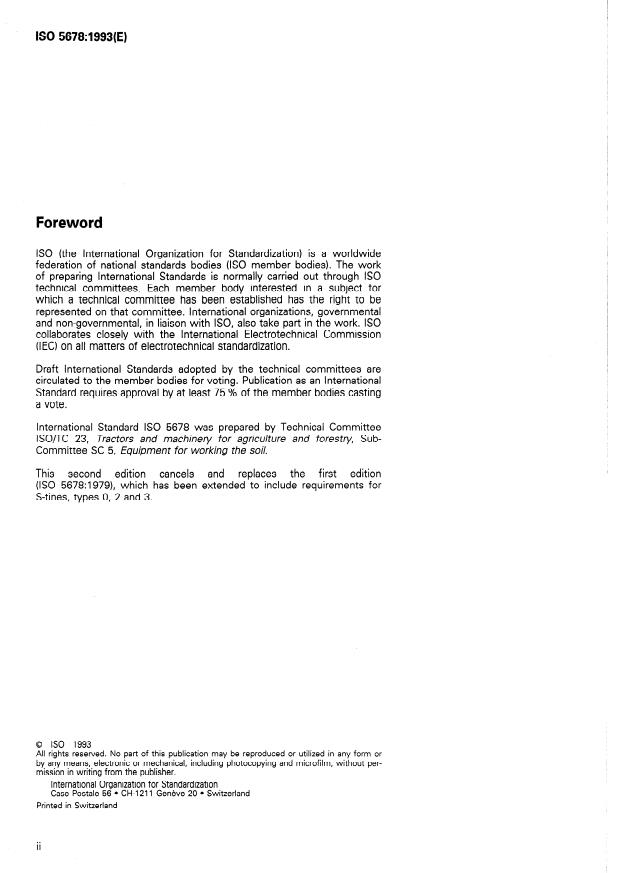 ISO 5678:1993 ISO 5678:1993 - Agricultural machinery -- Equipment for working the soil -- S-tines: main dimensions and clearance zones - Page 2 preview