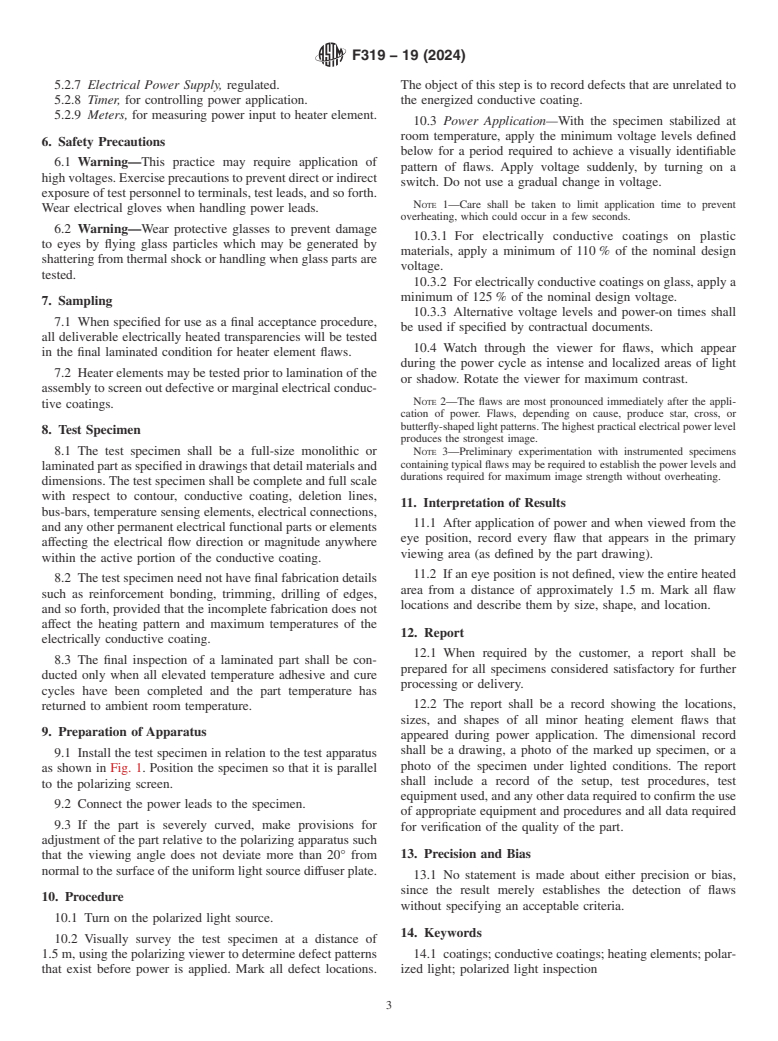 ASTM F319-19(2024) - Standard Practice for  Polarized Light Detection of Flaws in Aerospace Transparency  Heating Elements