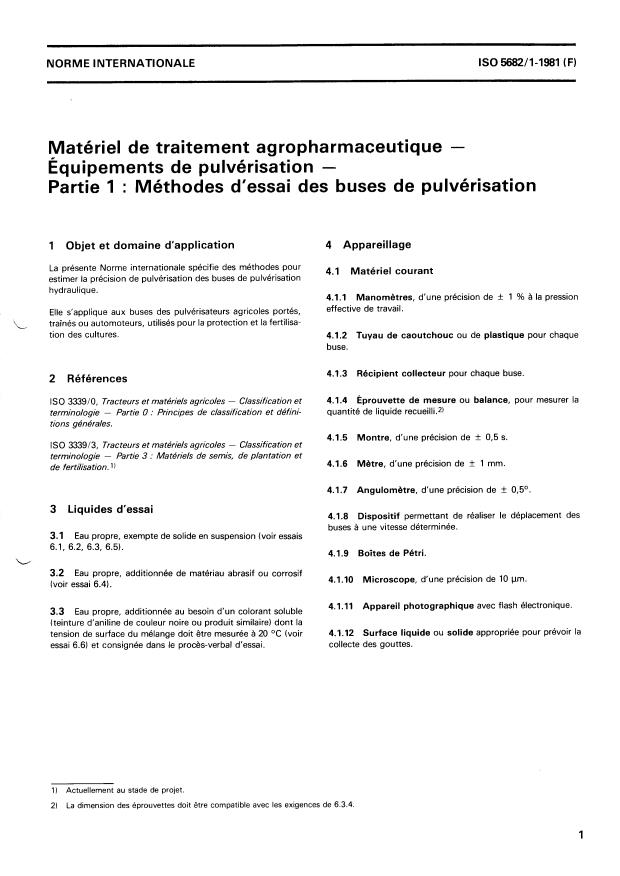 ISO 5682-1:1981 - Matériel de traitement agropharmaceutique -- Équipements de pulvérisation