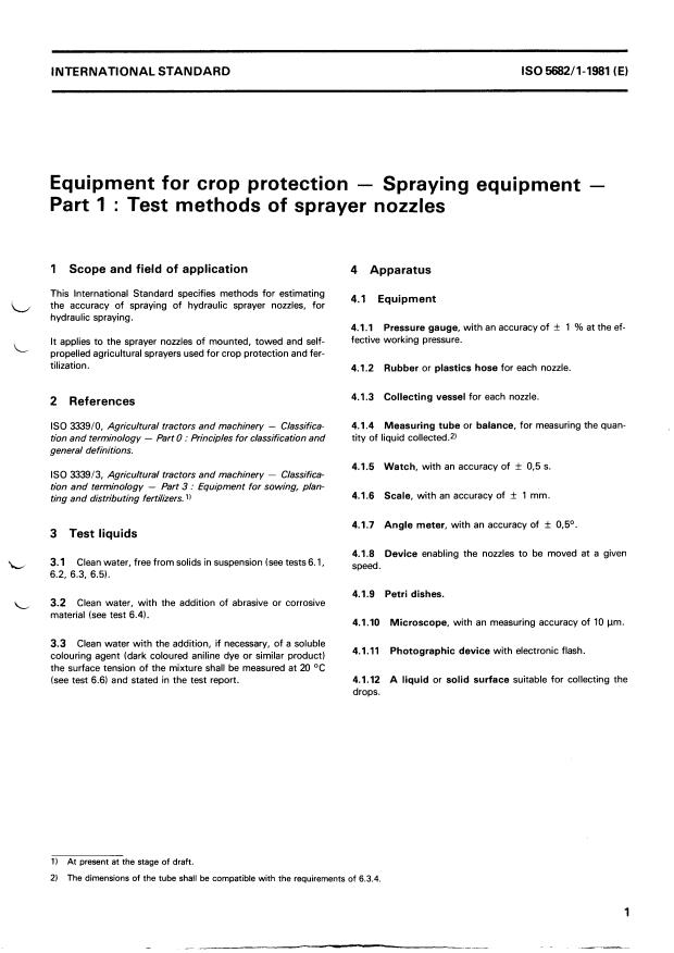 ISO 5682-1:1981 - Equipment for crop protection -- Spraying equipment