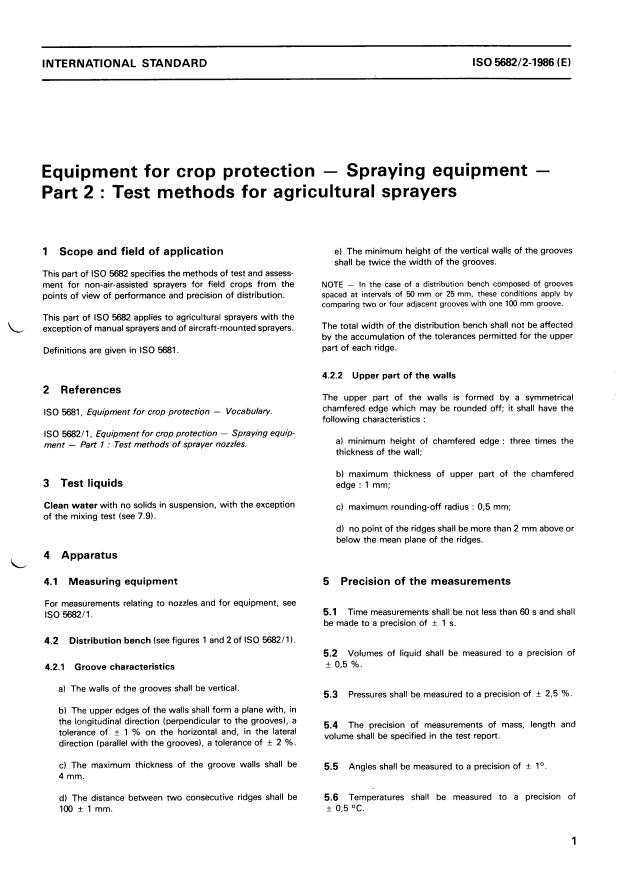 ISO 5682-2:1986 - Equipment for crop protection -- Spraying equipment