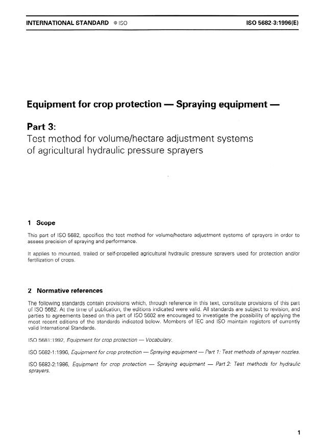 ISO 5682-3:1996 - Equipment for crop protection -- Spraying equipment