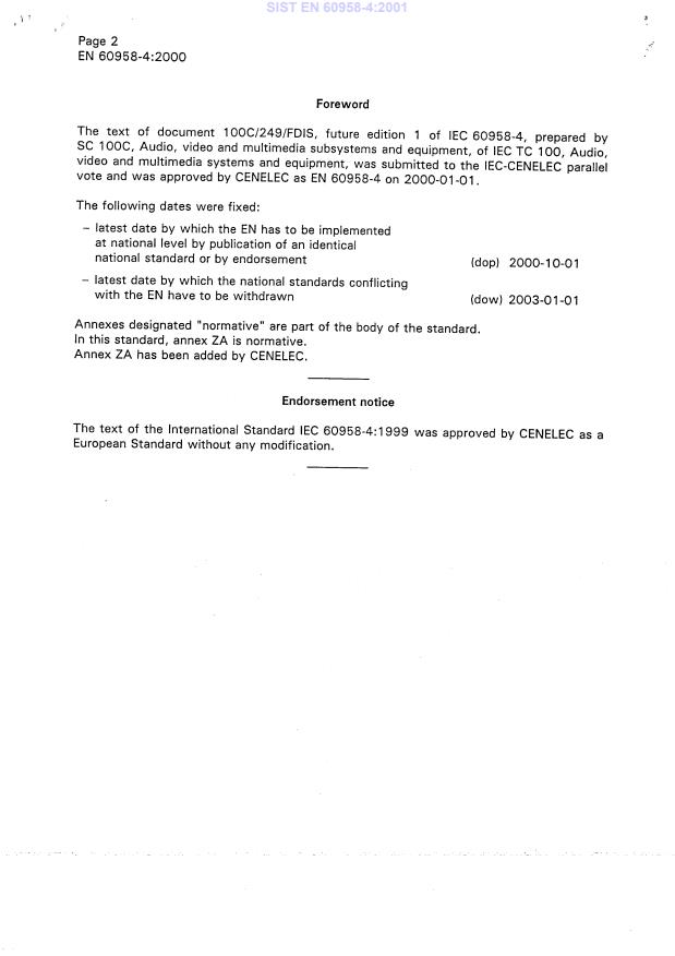 EN 60958-4:2000 EN 60958-4:2001 - Page 4 preview