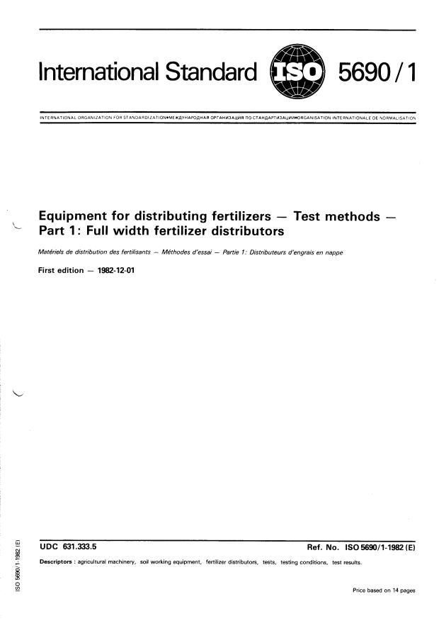 ISO 5690-1:1982 - Equipment for distributing fertilizers -- Test methods