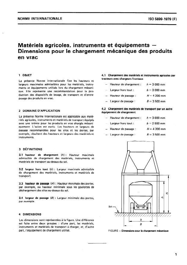 ISO 5699:1979 - Matériels agricoles, instruments et équipements -- Dimensions pour le chargement mécanique des produits en vrac
