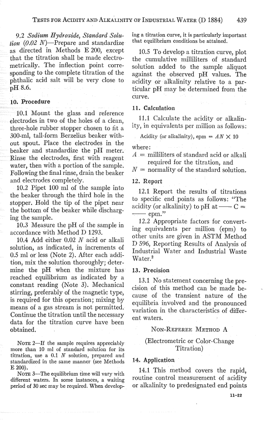 ASTM D1884-67 - Methods of Test for Acidity and Alkalinity of Industrial Water (Withdrawn 1967)