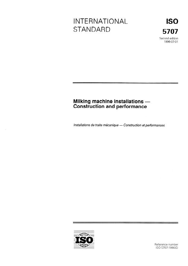 ISO 5707:1996 - Milking machine installations -- Construction and performance