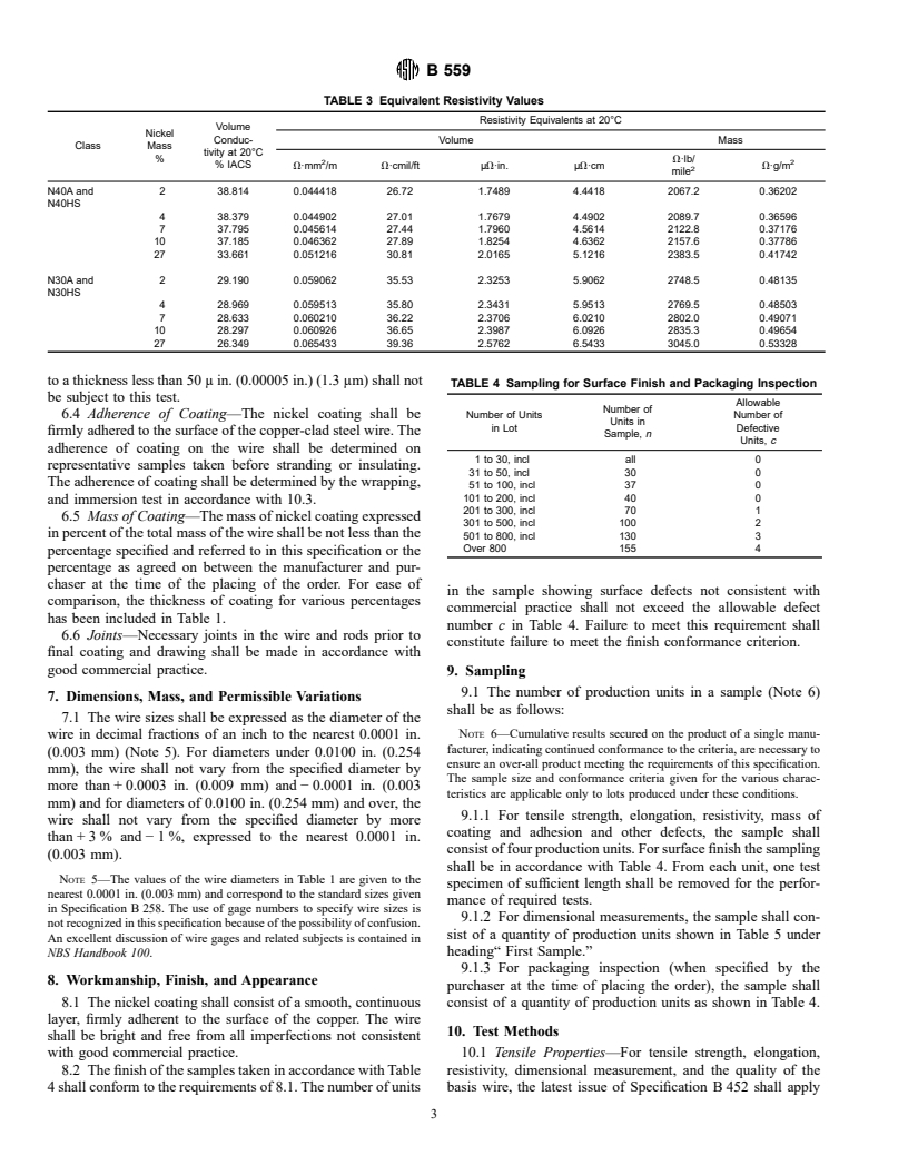 ASTM B559-93(1998)e1 - Standard Specification for Nickel-Coated, Copper-Clad Steel Wire for Electronic Application