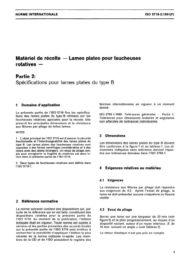 ISO 5718-2:1991 - Matériel de récolte -- Lames plates pour faucheuses rotatives