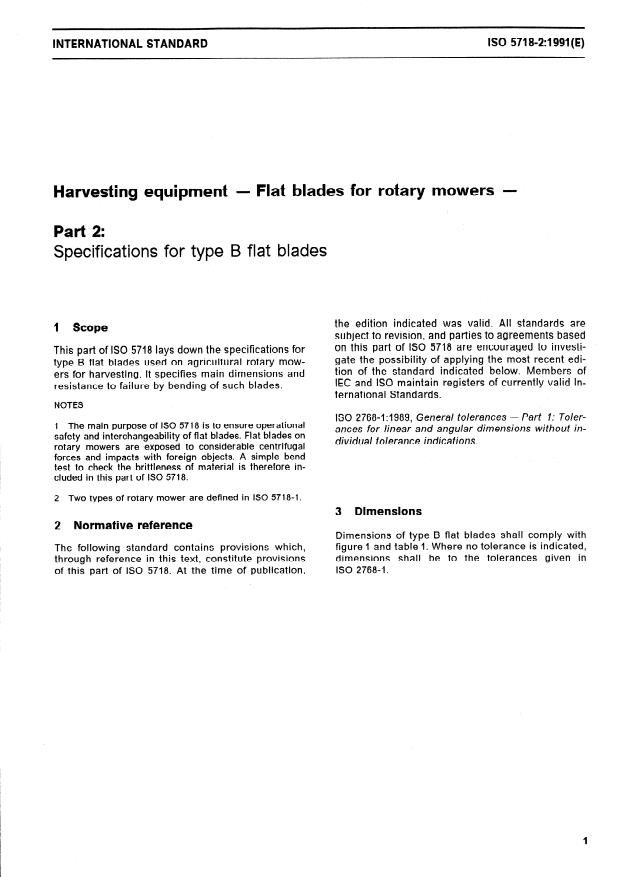 ISO 5718-2:1991 - Harvesting equipment -- Flat blades for rotary mowers