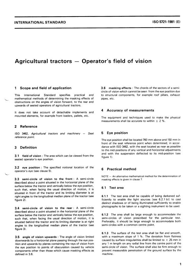 ISO 5721:1981 - Agricultural tractors -- Operator's field of vision