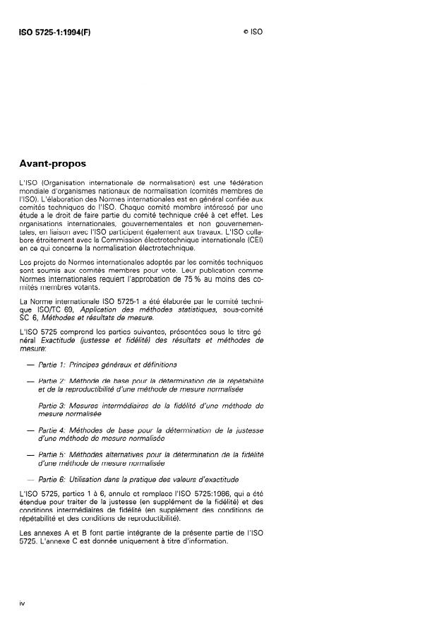 ISO 5725-1:1994 ISO 5725-1:1994 - Exactitude (justesse et fidélité) des résultats et méthodes de mesure - Page 4 preview