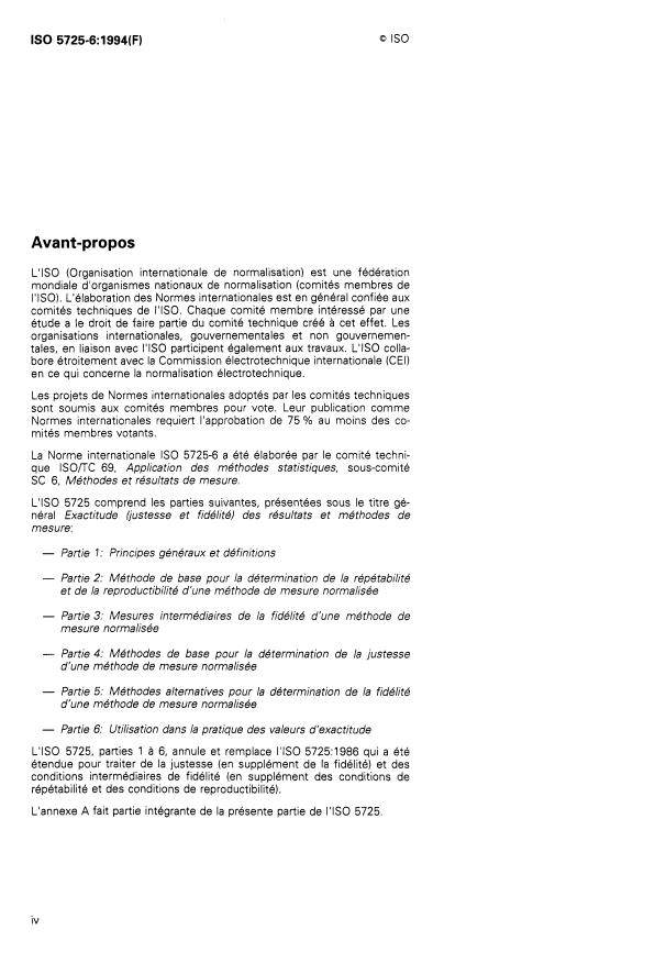 SIST ISO 5725-6:2003 ISO 5725-6:1994 - Exactitude (justesse et fidélité) des résultats et méthodes de mesure - Page 4 preview