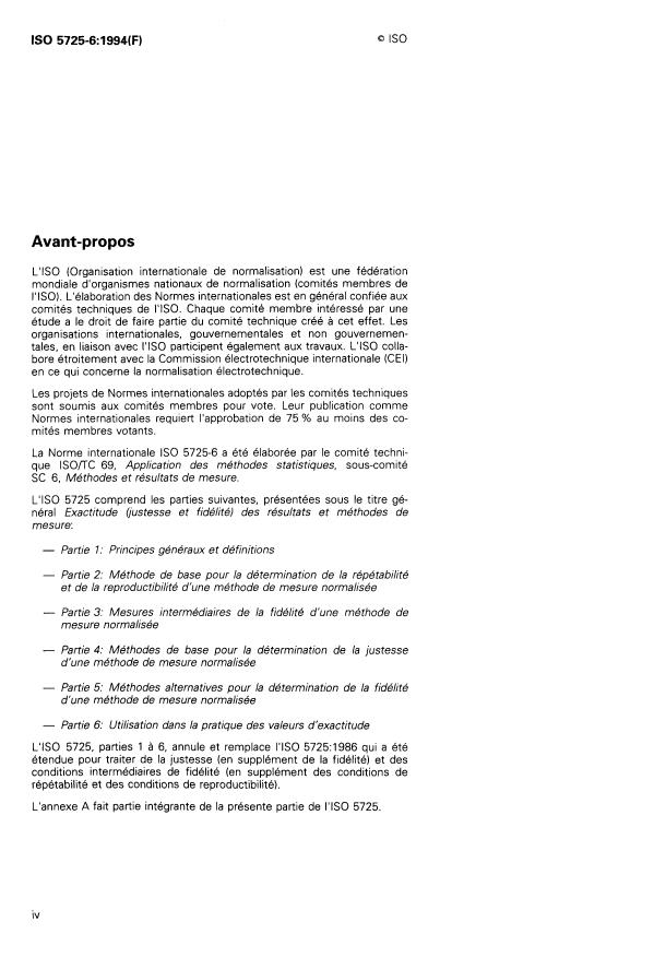 SIST ISO 5725-6:2003 ISO 5725-6:1994 - Exactitude (justesse et fidélité) des résultats et méthodes de mesure - Page 4 preview