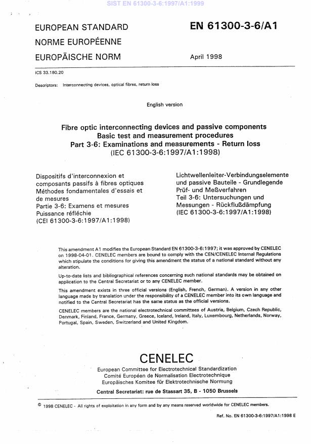EN 61300-3-6:1997/A1:1999
