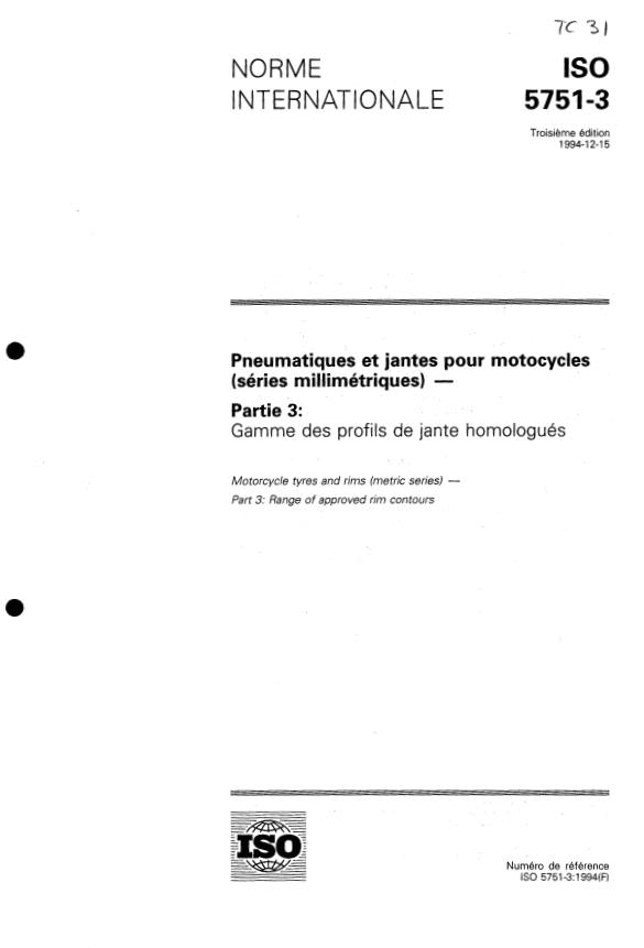 ISO 5751-3:1994 - Pneumatiques et jantes pour motocycles (séries millimétriques)