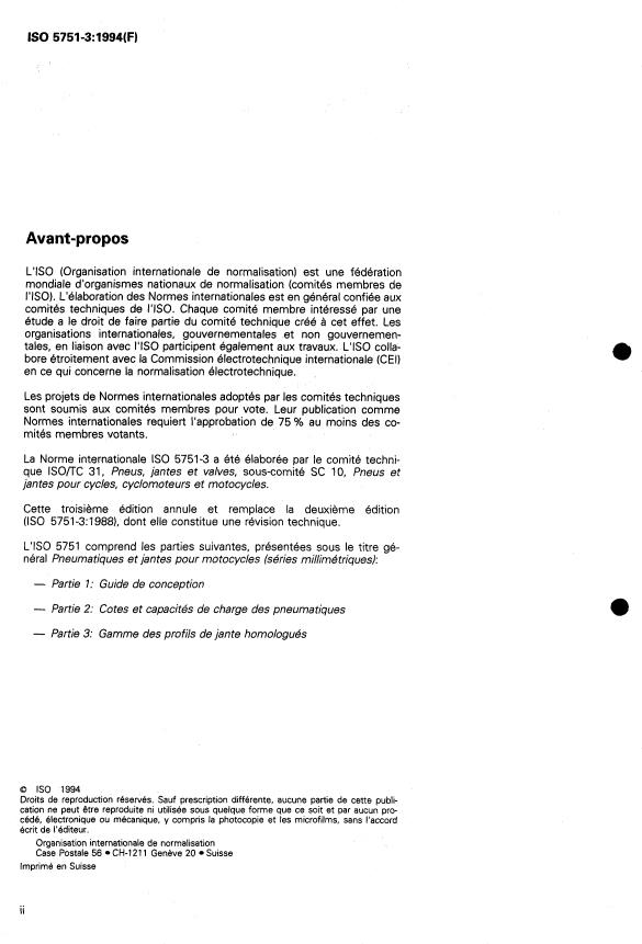 ISO 5751-3:1994 ISO 5751-3:1994 - Pneumatiques et jantes pour motocycles (séries millimétriques) - Page 2 preview