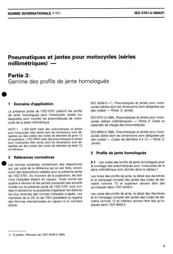 ISO 5751-3:1994 - Pneumatiques et jantes pour motocycles (séries millimétriques)
