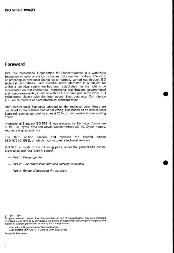 ISO 5751-3:1994 ISO 5751-3:1994 - Motorcycle tyres and rims (metric series) - Page 2 preview