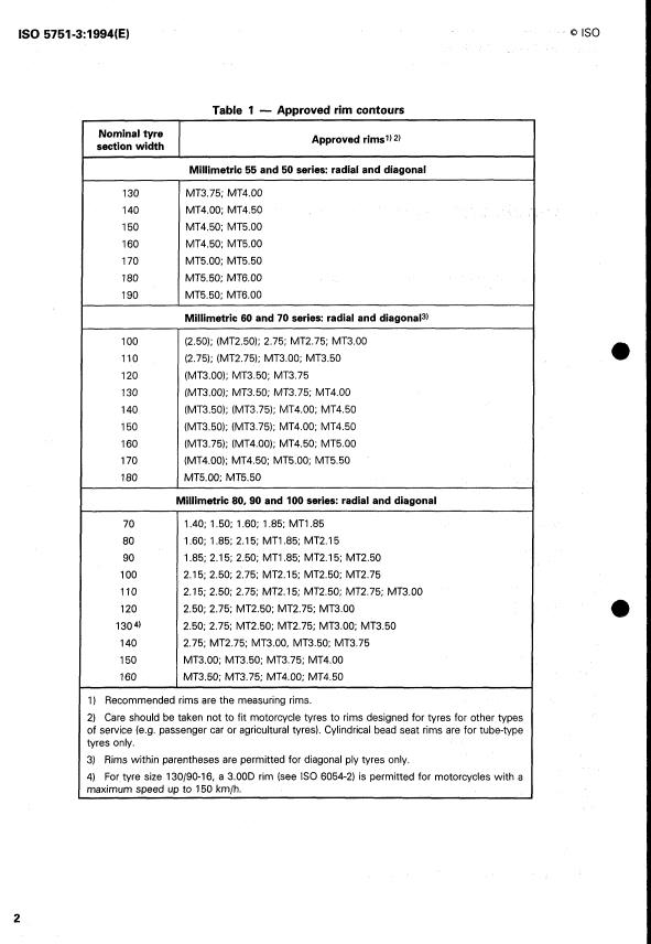 ISO 5751-3:1994 ISO 5751-3:1994 - Motorcycle tyres and rims (metric series) - Page 4 preview