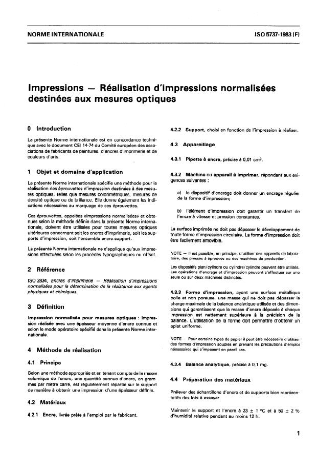 ISO 5737:1983 - Impressions -- Réalisation d'impressions normalisées destinées aux mesures optiques