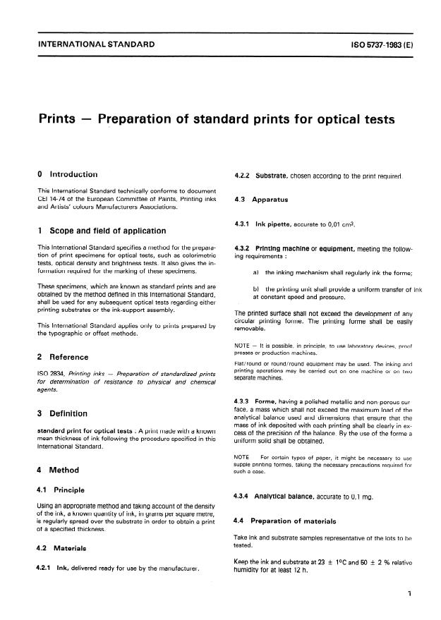 ISO 5737:1983 - Prints -- Preparation of standard prints for optical tests