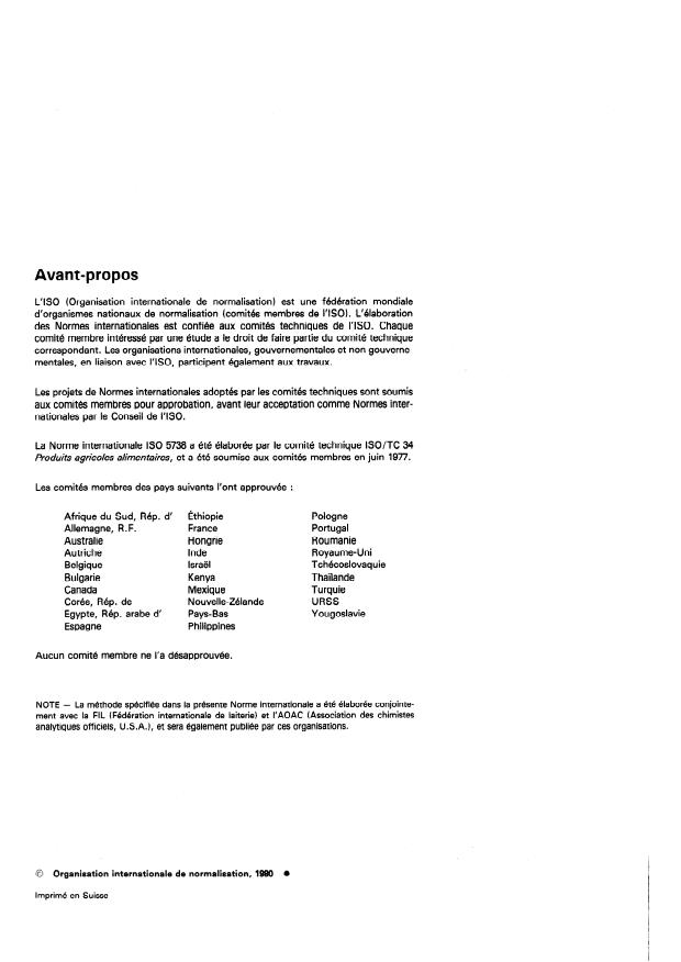 ISO 5738:1980 ISO 5738:1980 - Lait et produits laitiers -- Détermination de la teneur en cuivre -- Méthode photométrique de référence - Page 2 preview