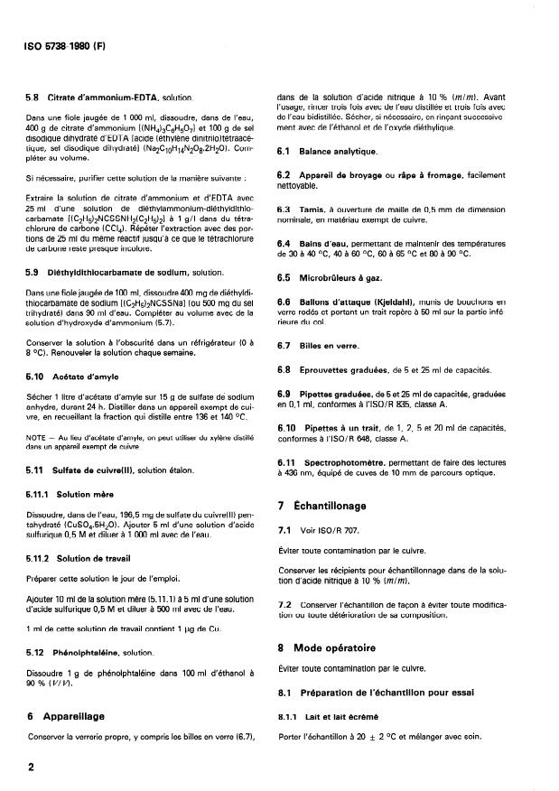 ISO 5738:1980 ISO 5738:1980 - Lait et produits laitiers -- Détermination de la teneur en cuivre -- Méthode photométrique de référence - Page 4 preview