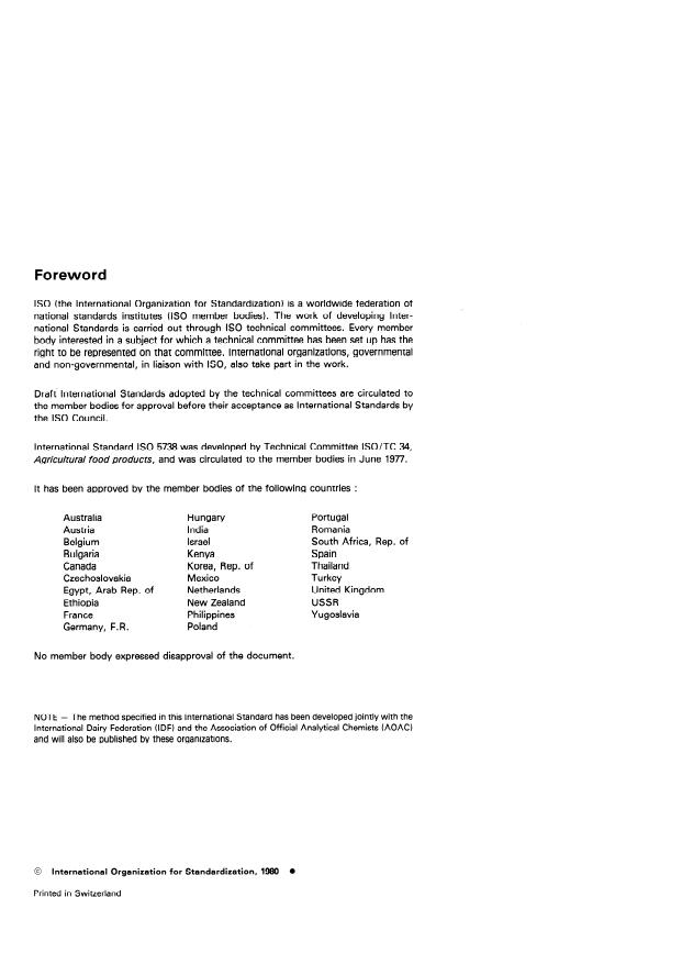 ISO 5738:1980 ISO 5738:1980 - Milk and milk products -- Determination of copper content -- Photometric reference method - Page 2 preview